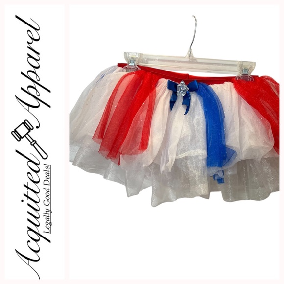 Red White and Blue Silver Glitter Netted Patriotism Tutu Skirt - Picture 1 of 8